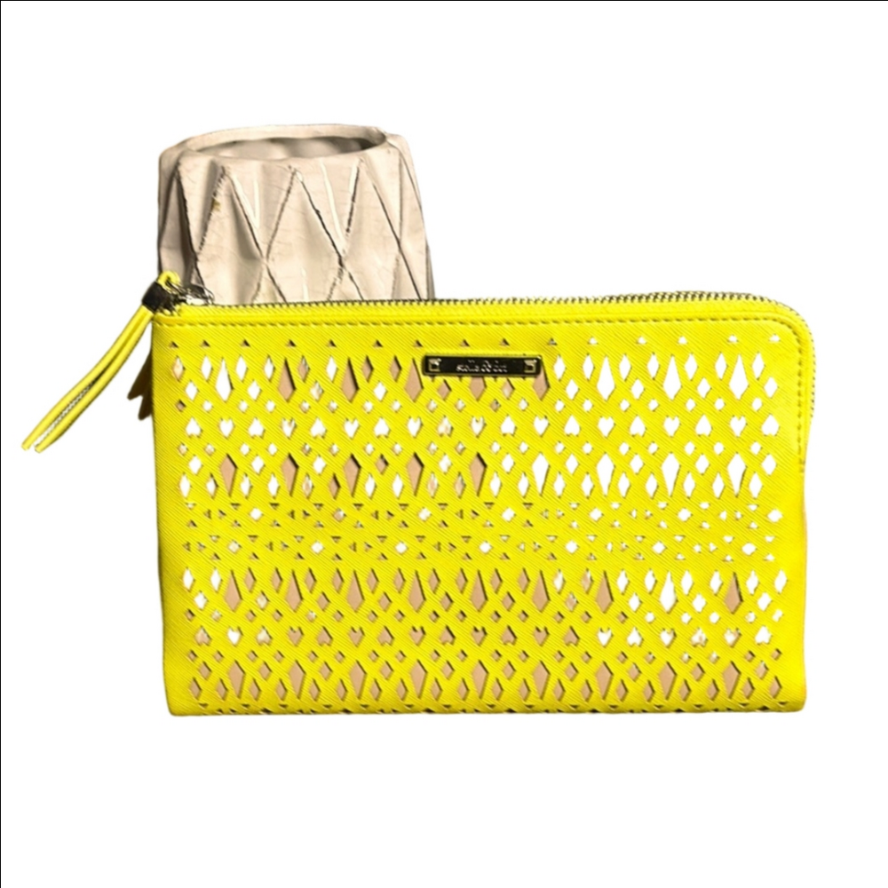 Stella and Dot Neon Yellow Double Zipper Clutch